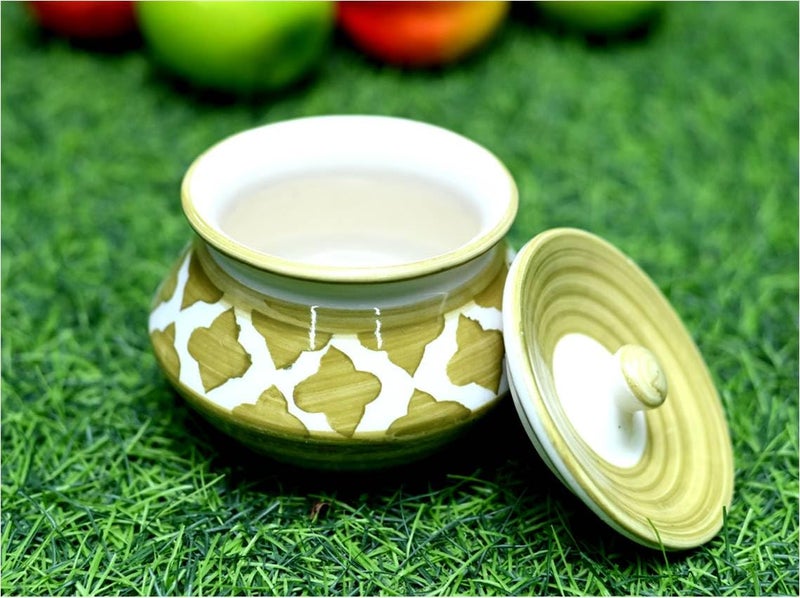 SHRIYAM CRAFT ceramic handi Ceramic Handmade Pickle Jar Set with Lid Dining Table Pickels Containers and an Ideal Gift for Family achar Handi 300ML pack of 2 color Light Green - Image 4