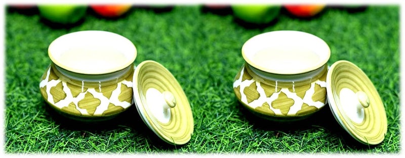 SHRIYAM CRAFT ceramic handi Ceramic Handmade Pickle Jar Set with Lid Dining Table Pickels Containers and an Ideal Gift for Family achar Handi 300ML pack of 2 color Light Green - Image 1
