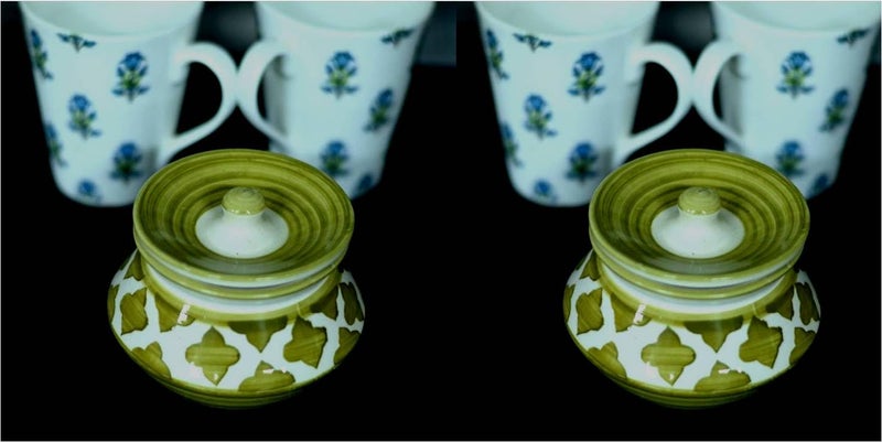 SHRIYAM CRAFT ceramic handi Ceramic Handmade Pickle Jar Set with Lid Dining Table Pickels Containers and an Ideal Gift for Family achar Handi 300ML pack of 2 color Light Green - Image 2