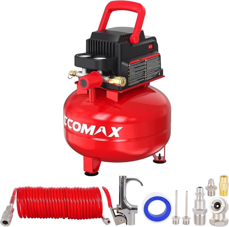ECOMAX Air Compressor 3 Gallon 110 PSI Pancake Portable Oil-free Tank with 11 PCS Accessories Kit - Image 1