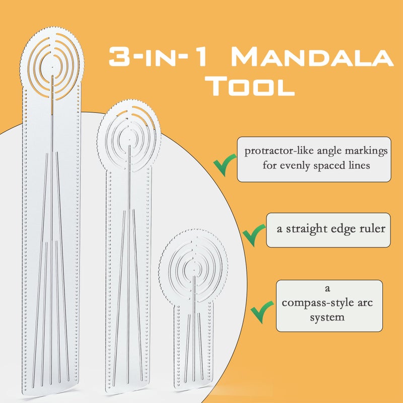 DAFENCHI 3-in-1 Mandala Ruler Tool with Holes, Mandala Dot Art Circle Maker, Compass Protractor Straight Dotting Ruler for Dot Art Geometric Mandala Pattern Design, 3 Sizes - Image 4
