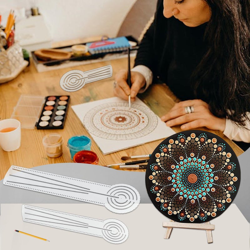 DAFENCHI 3-in-1 Mandala Ruler Tool with Holes, Mandala Dot Art Circle Maker, Compass Protractor Straight Dotting Ruler for Dot Art Geometric Mandala Pattern Design, 3 Sizes - Image 5