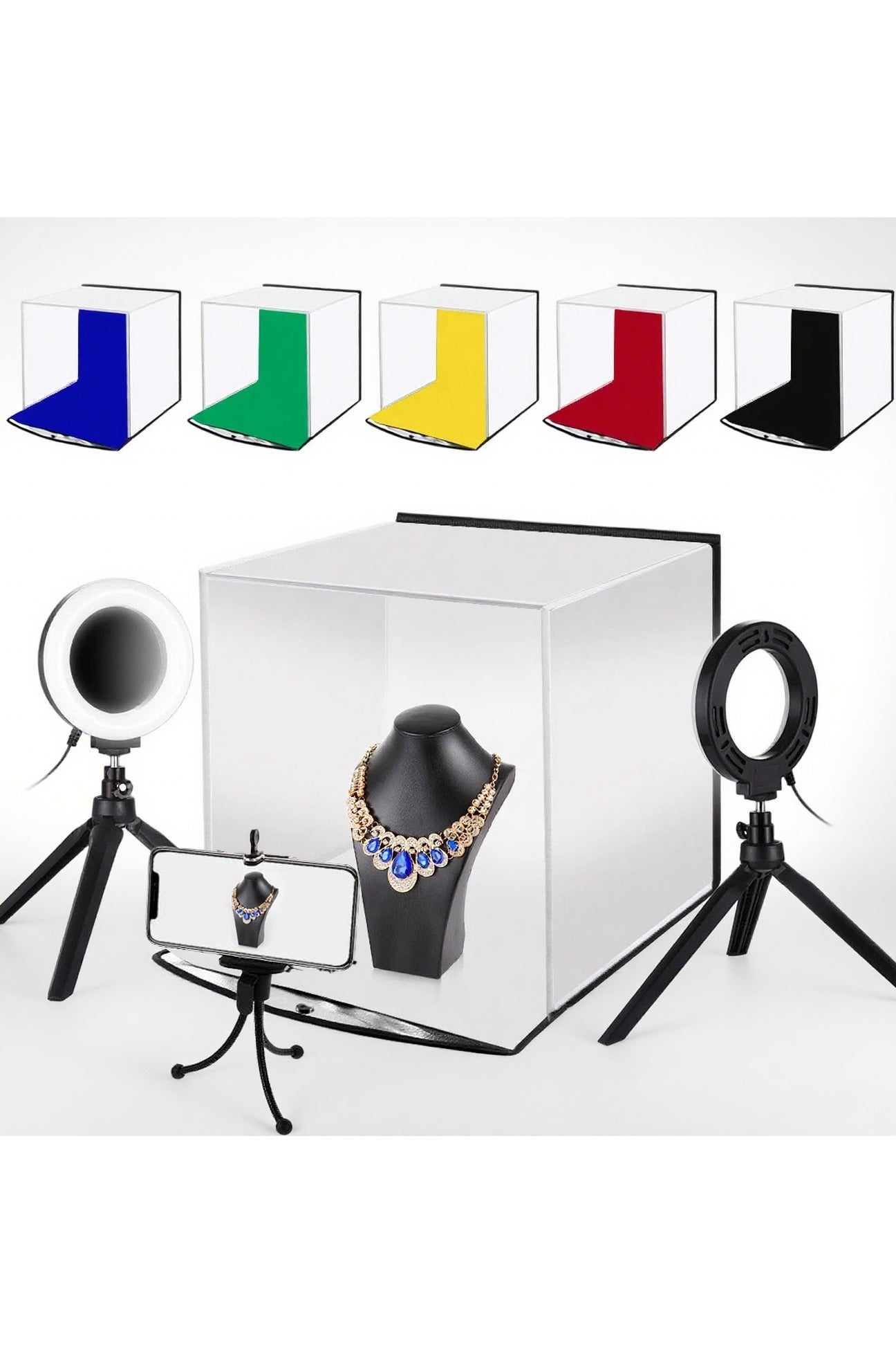 PULUZ Portable 3 Pack Light Box Photography, Professional 12.3'' Photo Studio Light Box, Large Dimmable Photo Booth, Shooting Tent, Soft Box with 6 Color Backdrops, 2*4.6 inch Adjustable Ring LED Lights