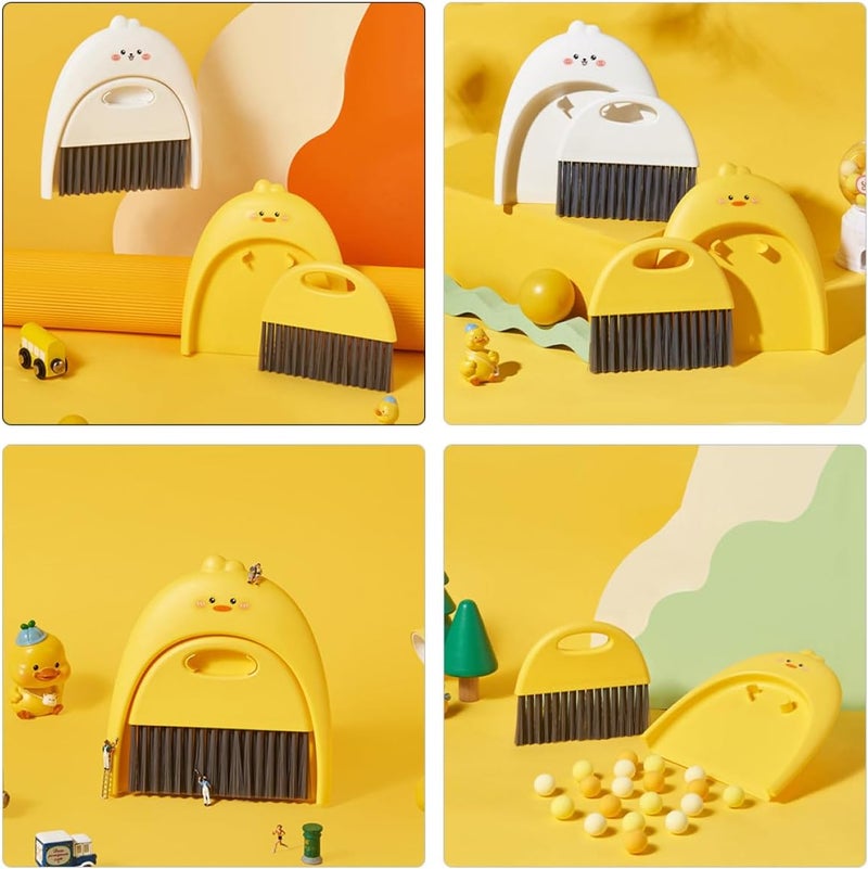Mini Broom and Dustpan Set, Portable Adorable Small Cleaning Brush for Desktop, ’ Yellow Cartoon Dustpan Kit for Home and Kindergarten Use - Image 3
