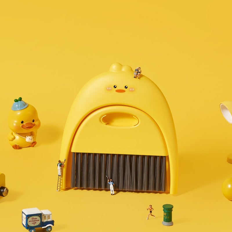 Mini Broom and Dustpan Set, Portable Adorable Small Cleaning Brush for Desktop, ’ Yellow Cartoon Dustpan Kit for Home and Kindergarten Use - Image 5