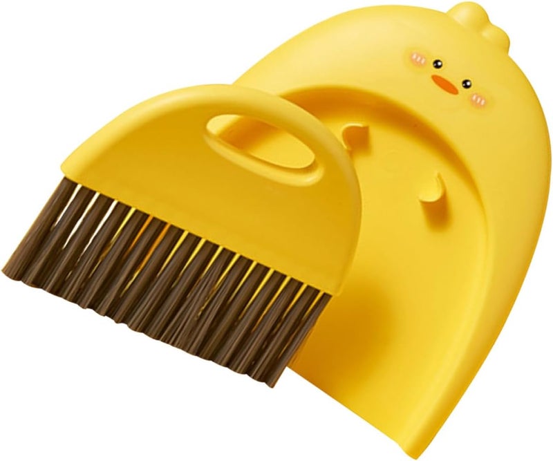 Mini Broom and Dustpan Set, Portable Adorable Small Cleaning Brush for Desktop, ’ Yellow Cartoon Dustpan Kit for Home and Kindergarten Use - Image 1