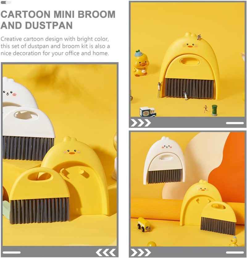 Mini Broom and Dustpan Set, Portable Adorable Small Cleaning Brush for Desktop, ’ Yellow Cartoon Dustpan Kit for Home and Kindergarten Use - Image 4