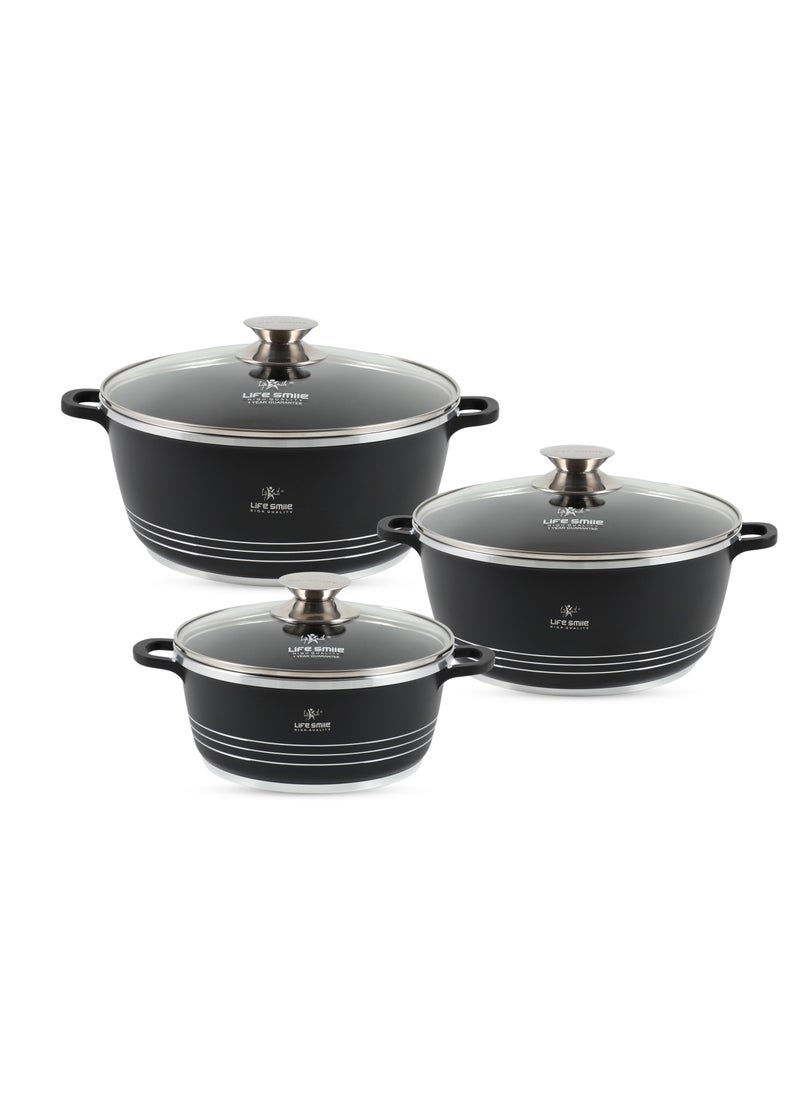 Life Smile LIFE SMILE Nonstick Ceramic Cookware Set 6-Piece (16/20/24cm Sizes Stockpots), Healthy Pots and Pans Set, Non-toxic Kitchen Cooking Set with Stay-Cool Handles, PFAS and PFOA Free  - Image 1