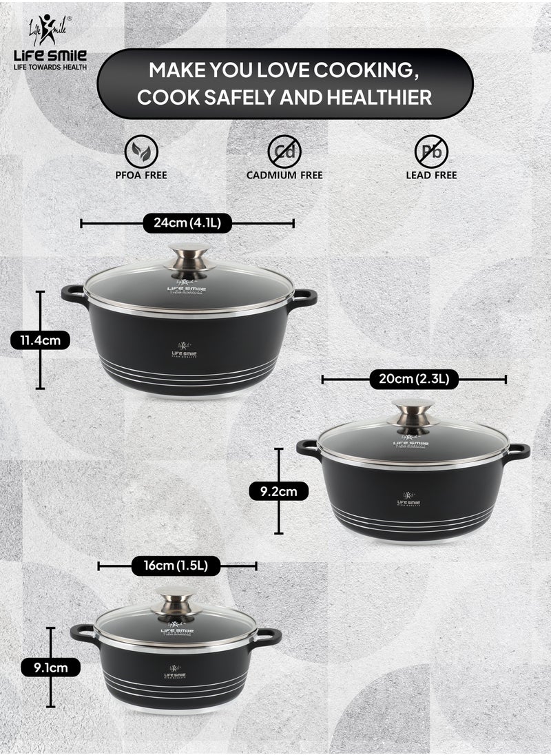 Life Smile LIFE SMILE Nonstick Ceramic Cookware Set 6-Piece (16/20/24cm Sizes Stockpots), Healthy Pots and Pans Set, Non-toxic Kitchen Cooking Set with Stay-Cool Handles, PFAS and PFOA Free  - Image 3
