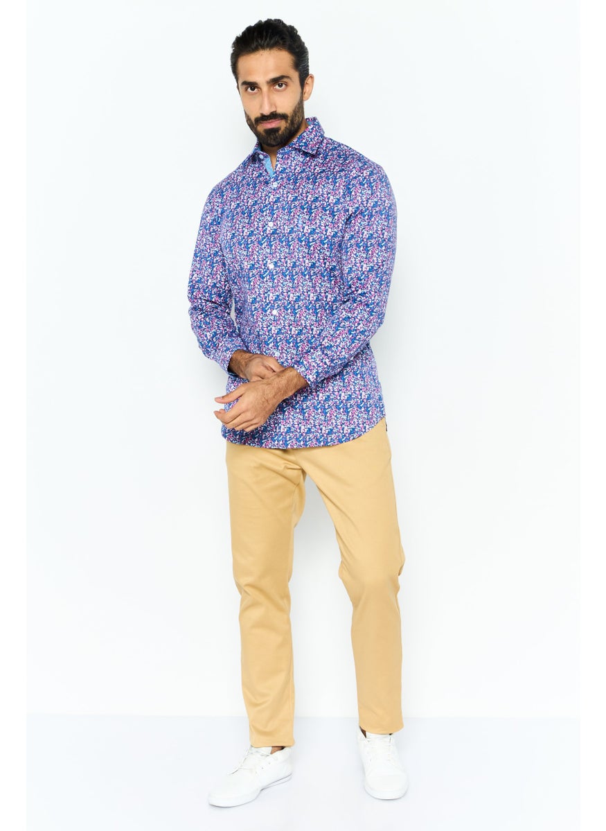 Tailorbyrd Men Regular Fit Long Sleeve Allover Printed Casual Shirt, Navy  - Image 2