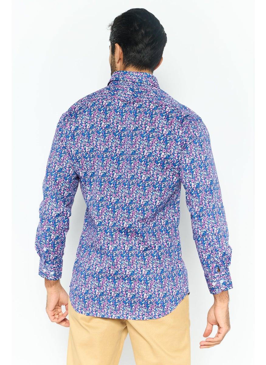 Tailorbyrd Men Regular Fit Long Sleeve Allover Printed Casual Shirt, Navy  - Image 4