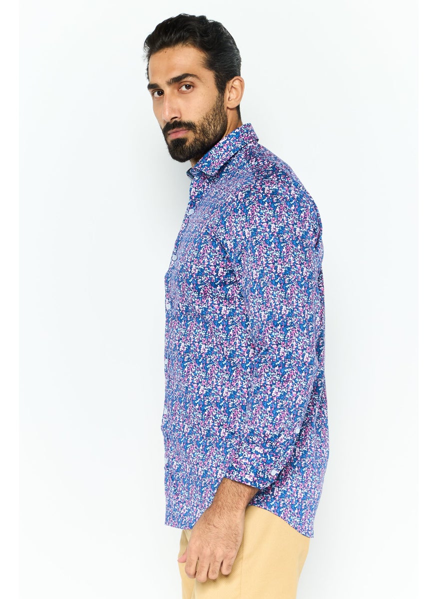 Tailorbyrd Men Regular Fit Long Sleeve Allover Printed Casual Shirt, Navy  - Image 3