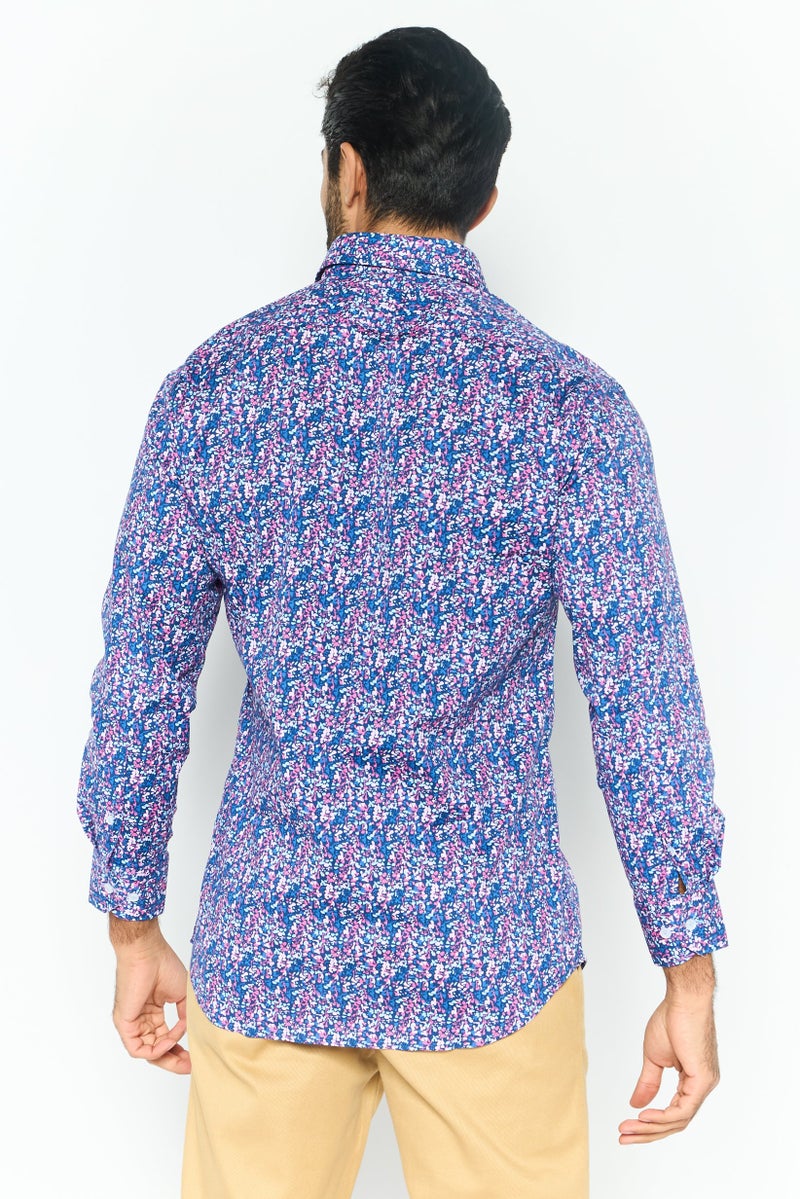 Tailorbyrd Men Regular Fit Long Sleeve Allover Printed Casual Shirt, Navy - Image 4