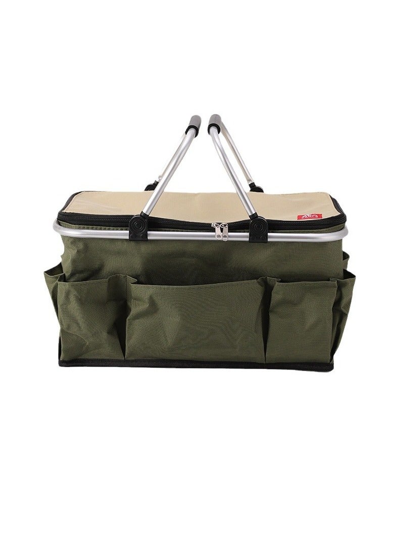 Folding picnic basket Oxford cloth thermal insulation basket Multifunctional picnic bag Outdoor portable ice bag Thickened aluminum foil ice basket  - Image 1