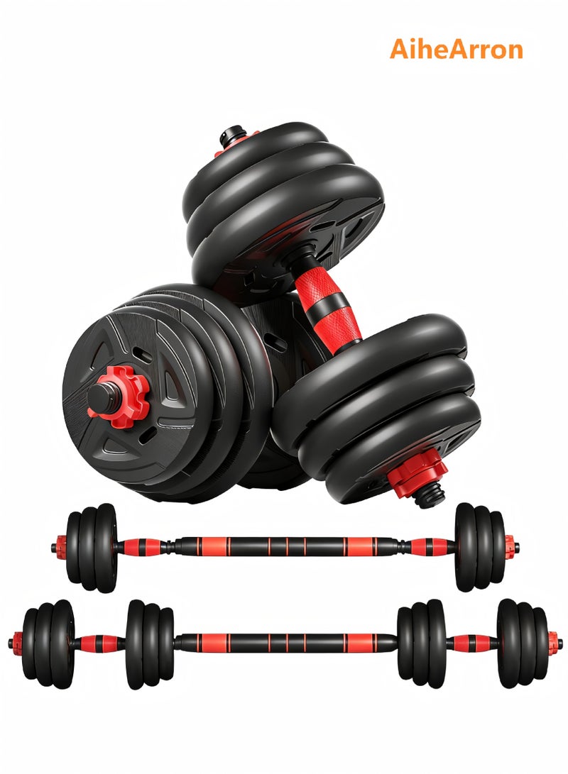 AiheArron Adjustable Dumbbells Sets 10KG, 3 in 1 Free Weight Set with Connector, Workout Weights Dumbbells Set Used as Barbell  Push up Stand Ab Roller for Workout Gym Home Fitness(RED) - Image 1