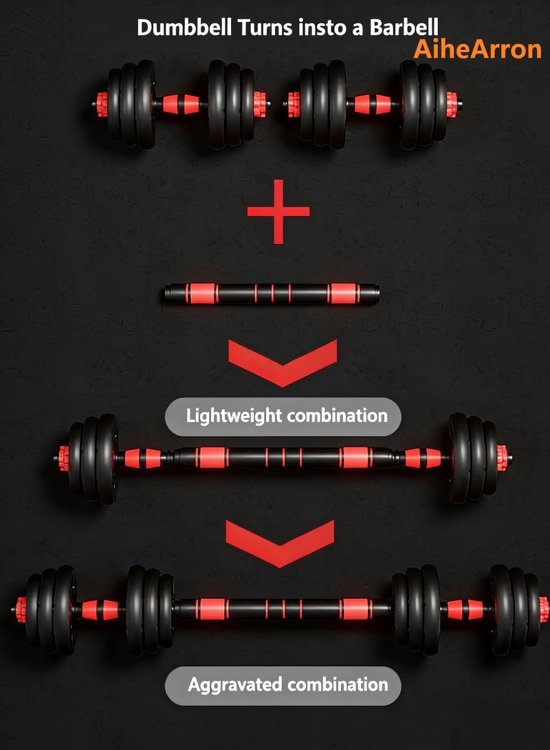 AiheArron Adjustable Dumbbells Sets 10KG, 3 in 1 Free Weight Set with Connector, Workout Weights Dumbbells Set Used as Barbell  Push up Stand Ab Roller for Workout Gym Home Fitness(RED) - Image 3