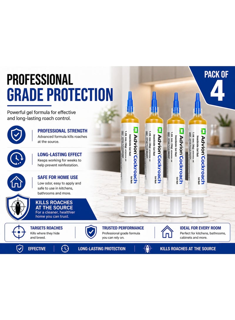 Cockroach Advion Cockroach Gel Bait 30g (Pack of 4) Powerful Roach Killer, Fast Acting Insecticide Gel for Kitchen, Bathroom & Home, Long Lasting Pest Control Solution - Image 2