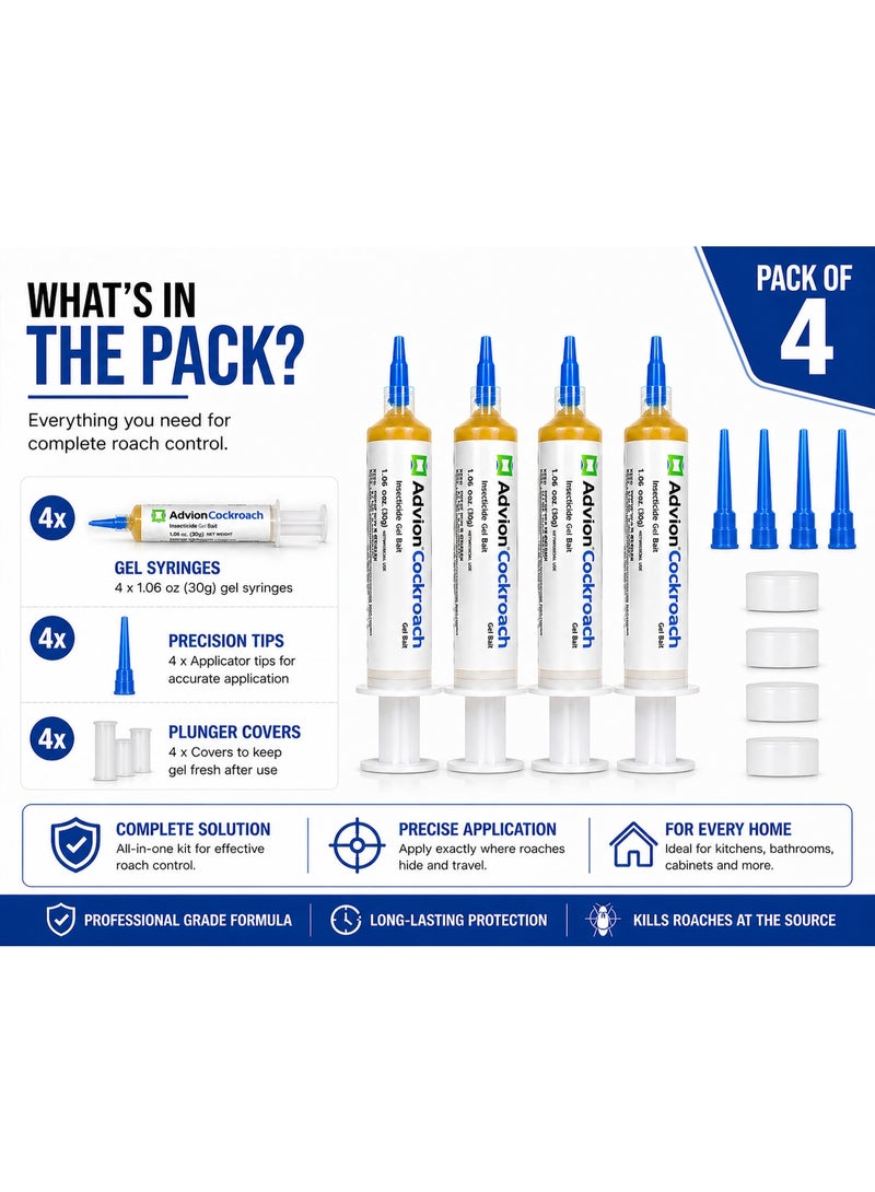 Cockroach Advion Cockroach Gel Bait 30g (Pack of 4) Powerful Roach Killer, Fast Acting Insecticide Gel for Kitchen, Bathroom & Home, Long Lasting Pest Control Solution - Image 3