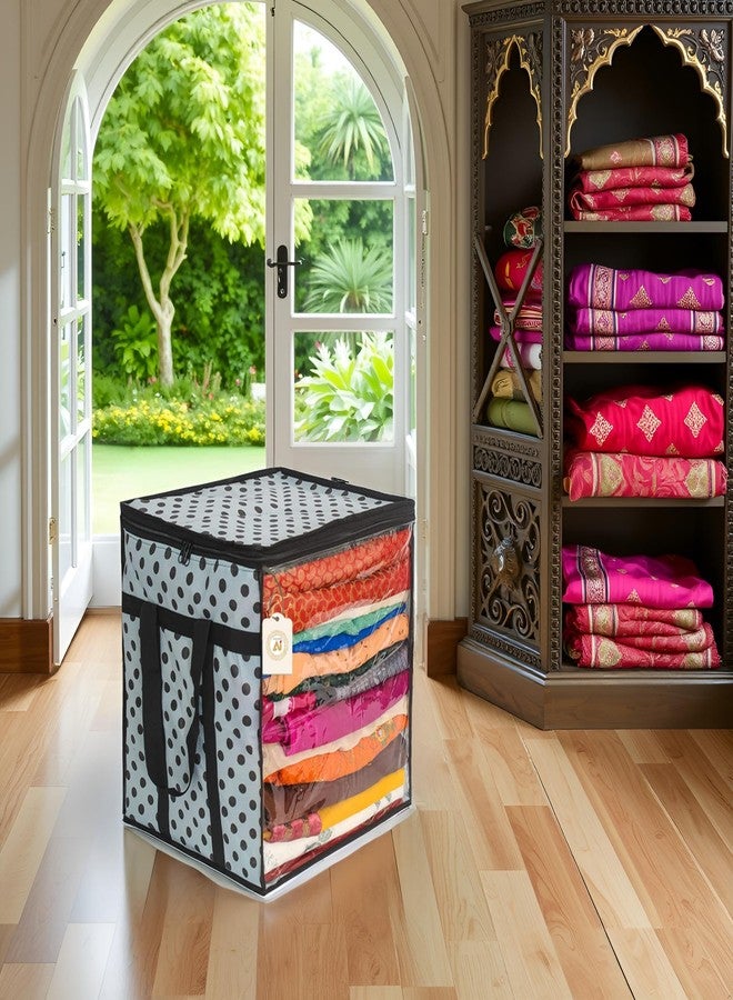 Shaping Fabric Saree Storage Bag | Premium Wardrobe Cloth Organizer Box | Large Garment Cover with Polka Dot Design | Durable Fabric, Transparent Window | Pack of 1 SF-SB-1455 - Image 1