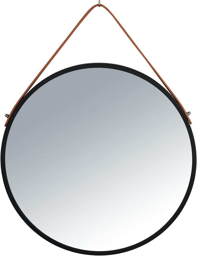 Wenko Borrone Round Wall Mirror with Black Metal Frame and Hanging Strap Decorative Mirror in Vintage Design Glass/Metal Diameter 40 cm Black - Image 1