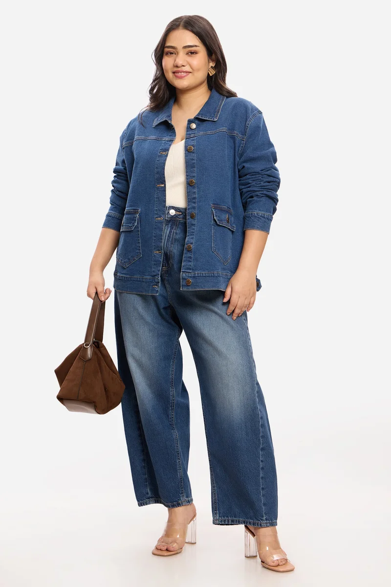 Virgio Solid Cotton Denim Plus Size Jacket for Women