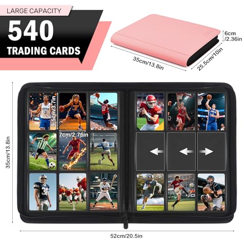 Zofly 30 Pack 9 Pocket Card Binder, Premium Zip Trading Card Binder, 540 Large Capacity Side-Loading Card Storage Album, PU Card Collection Binder for Gifts, TCG, MTG, Baseball Football Sport Cards, Pink - Image 2