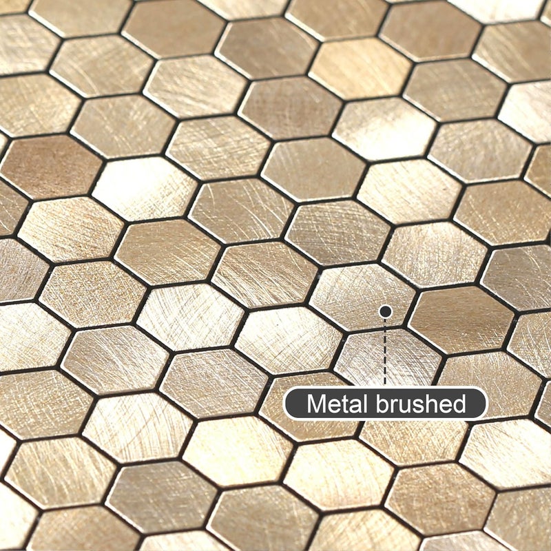 Benice Stick on Mosaic Tiles Kitchen Backsplash Stickers,Aluminium Tile Small Tiles Metal Hexagon Tiles Stickers(10sheets,Champagne Gold) - Image 2
