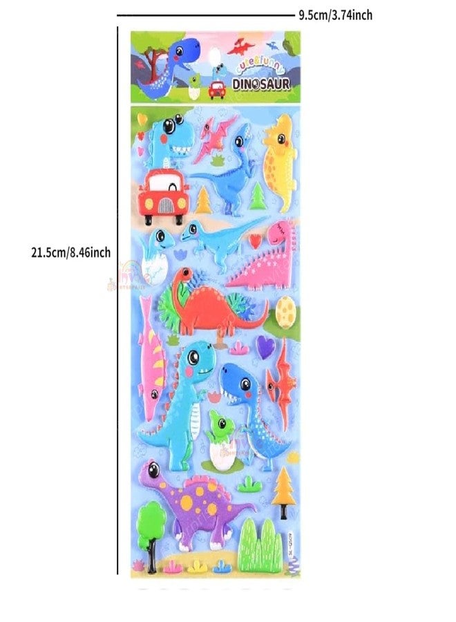 Funspark Colourful Dinosaur 8 Sheet 3D Puffy Sticker Set – Cute Cartoon Dino Self-Adhesive Waterproof Stickers for Kids Scrapbook, Diary, School Crafts & DIY Decoration - Image 3