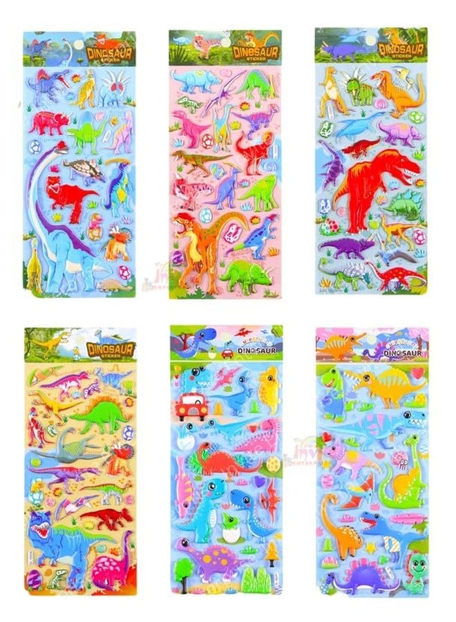Funspark Colourful Dinosaur 8 Sheet 3D Puffy Sticker Set – Cute Cartoon Dino Self-Adhesive Waterproof Stickers for Kids Scrapbook, Diary, School Crafts & DIY Decoration - Image 1
