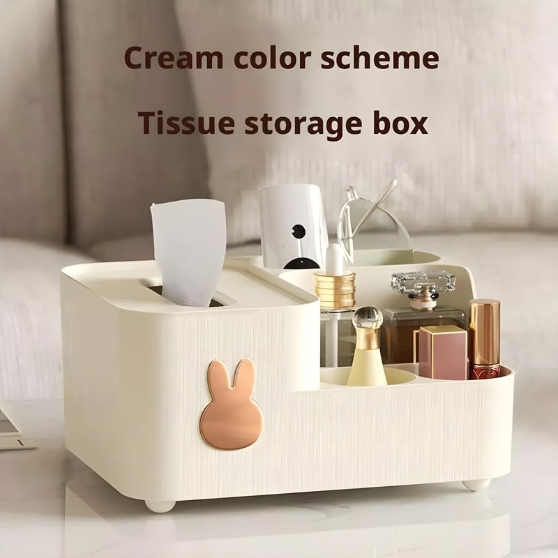 Jinila Tissue Paper Storage Holder Multi-Function 5 Compartment Desk Organizer Tissue, Remote Control, Mobile Phone and Stationery Storage Box for Home and Office (Pack of 1, Cream) - Image 4