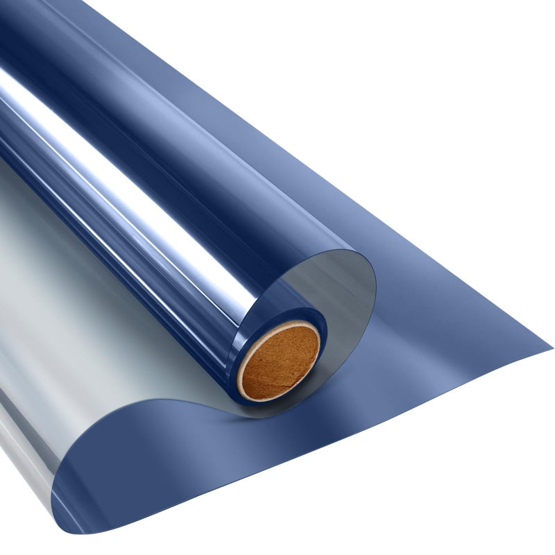 KESPEN WINDOW FILMS KESPEN Window Film One Way Daytime Privacy Static Cling Heat Control Glass Window Tint Mirror House Film BlueSilver 354 Inch X 328 Feet 