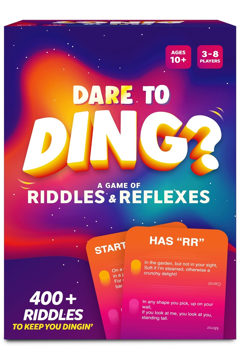 Gouda Games Dare to Ding - Game of Riddles & Reflexes, Fast-paced Card Game, Test Your Wits, Family-Friendly Game for Teens, Families & Adults, Gifts for Ages 10, 11, 12 and Up, 3-8 Players - Image 1