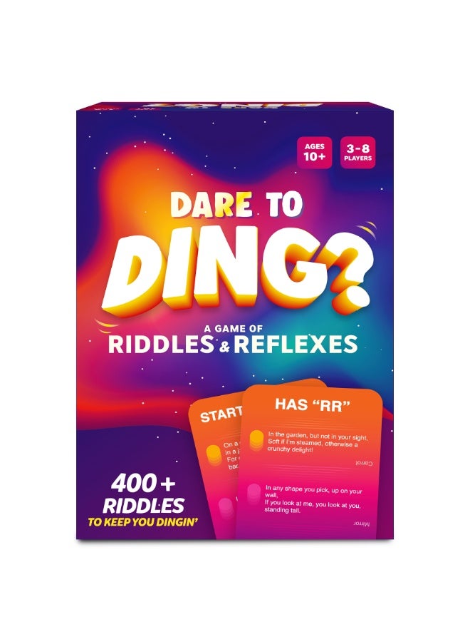 Gouda Games Dare to Ding - Game of Riddles & Reflexes, Fast-paced Card Game, Test Your Wits, Family-Friendly Game for Teens, Families & Adults, Gifts for Ages 10, 11, 12 and Up, 3-8 Players - Image 1