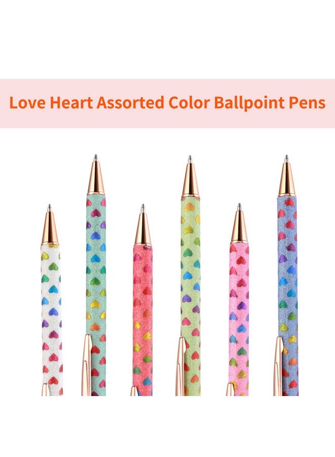 COBEE Bling Metal Pens, 6 Pack 1.0 Mm Click Retractable Ballpoint Pens Black Ink Medium Point Gift Pens Glitter Retractable Pen Comfortable Writing Pens Pretty Journaling Pens For Student(Love Heart) - Image 2