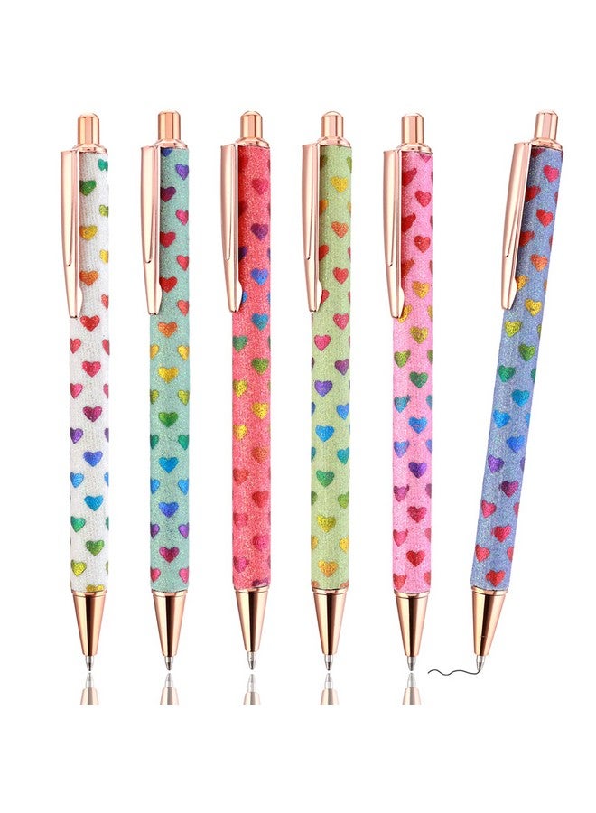 COBEE Bling Metal Pens, 6 Pack 1.0 Mm Click Retractable Ballpoint Pens Black Ink Medium Point Gift Pens Glitter Retractable Pen Comfortable Writing Pens Pretty Journaling Pens For Student(Love Heart) - Image 1