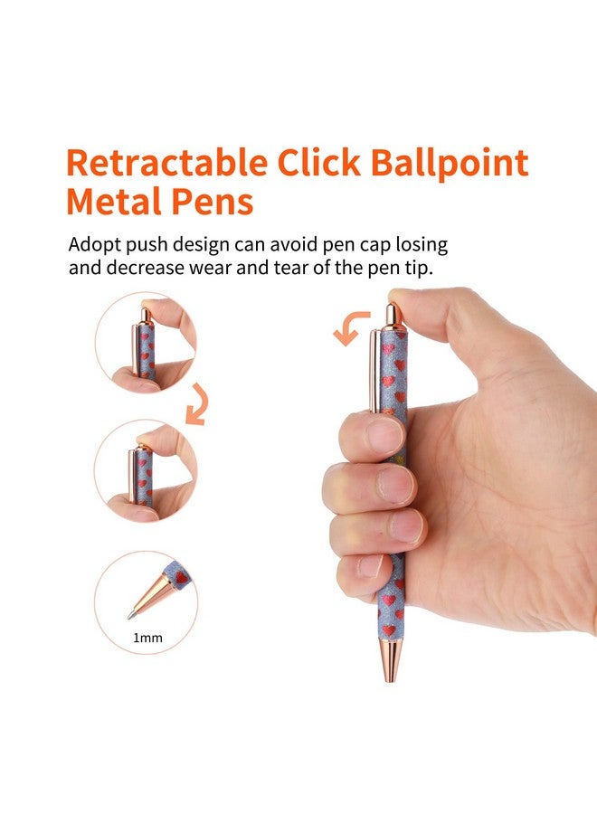 COBEE Bling Metal Pens, 6 Pack 1.0 Mm Click Retractable Ballpoint Pens Black Ink Medium Point Gift Pens Glitter Retractable Pen Comfortable Writing Pens Pretty Journaling Pens For Student(Love Heart) - Image 5