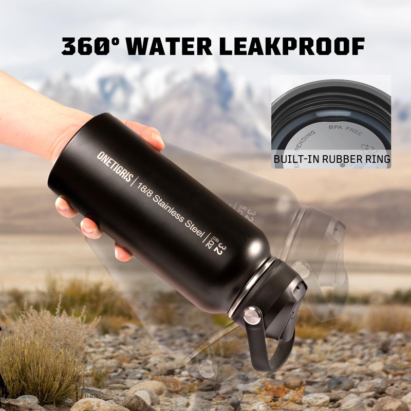 ONETIGRIS 32 oz Insulated Water Bottle with Straw - Tactical Stainless Steel Water Jug, Leakproof Thermos Wide Mouth Sport bottle with 3 Lids and Sleeve for Travel, Gym, Camping, Hiking - Image 4