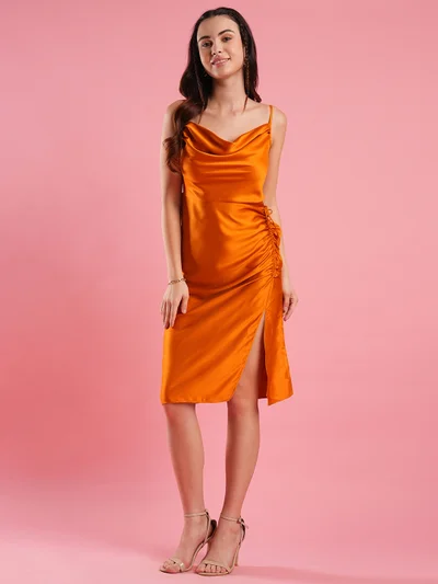 globus Women Cowl Neck Satin Sheath Dress