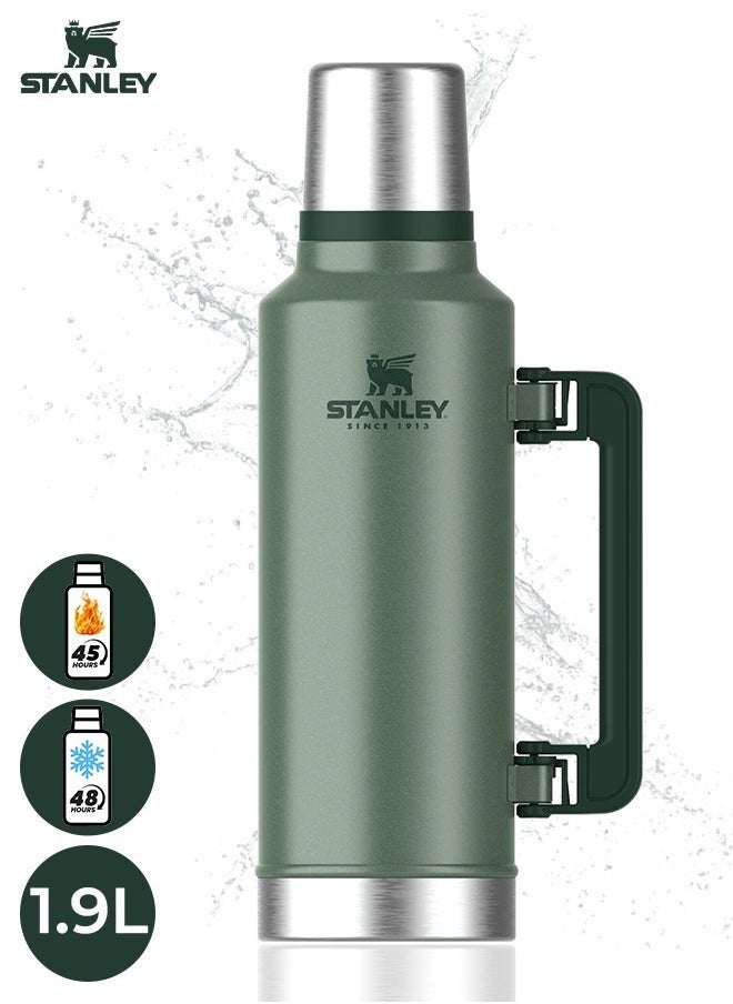 Stanley - Legendary Classic Vacuum Insulated Bottle 1.9L - Leakproof, Durable Stainless Steel Thermos with Lid and Cup, Keeps Beverages Hot or Cold for Extended Periods | Perfect for Camping, Hiking., Everyday Use - Green - Image 1