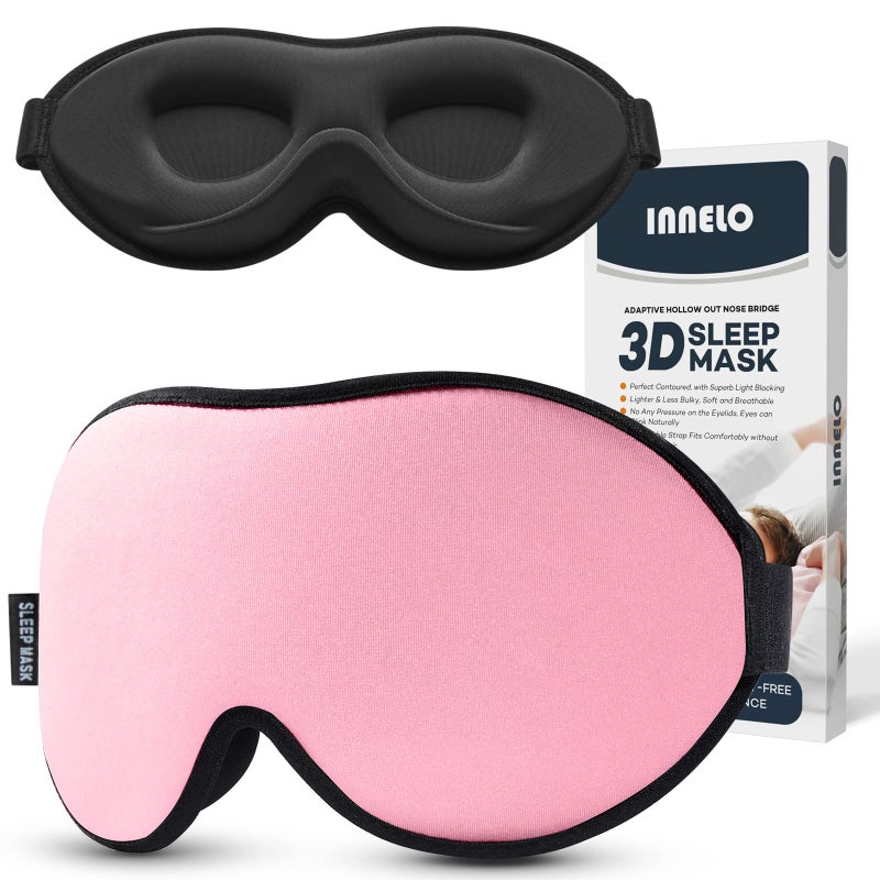 INNELO Sleep Mask for Side Sleepers 3D Contoured Cup Eye Cover for Women and Men 100 Light Blocking Soft No Pressure Blindfold for Travel Nap Yoga Pink