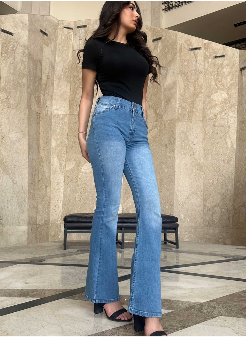 CIZARO - Flare - High-Waist Medium Washed Blue Jeans - Image 1