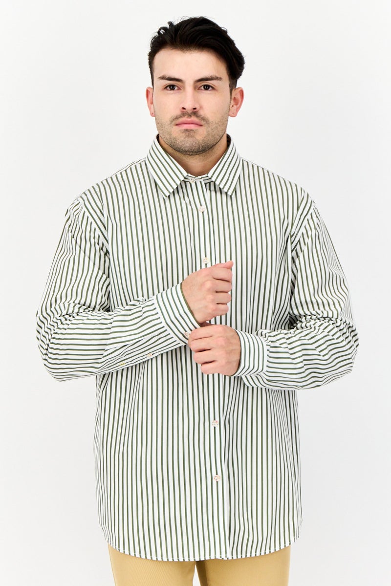 ESPRIT Men Regular Fit Yarn Dye Long Sleeve Casual Shirt, Olive - Image 1