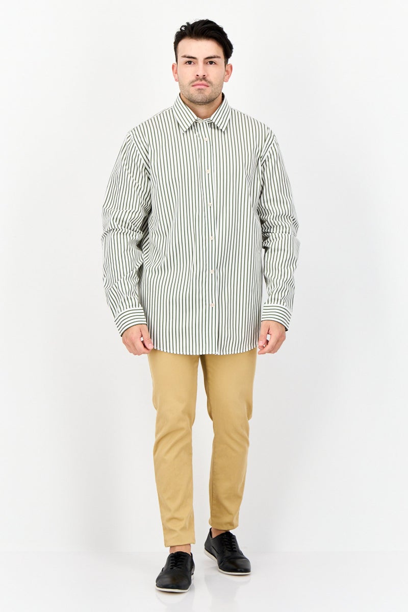 ESPRIT Men Regular Fit Yarn Dye Long Sleeve Casual Shirt, Olive - Image 3