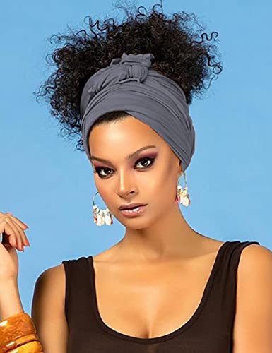 Harewom Turban Head Wraps for Black Women Jersey Hijab Scarves Cotton Fashion Headbands Long Plain Muslim Shawls Dark Grey - Image 4