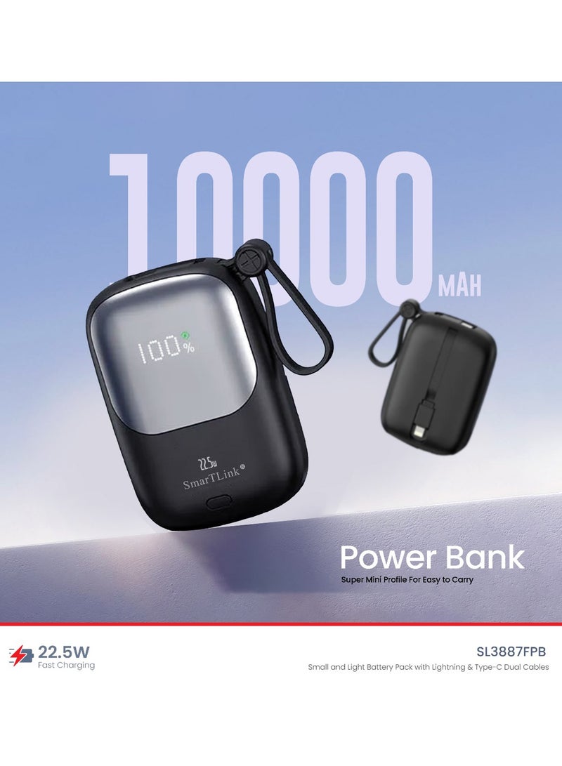 سمارت لينك بنك طاقة صغير الحجم سعة 10000 مللي أمبير مع كيبل لايتنينغ وتايب سي مدمجة وشحن سريع بقوة 22.5 وات - Image 2