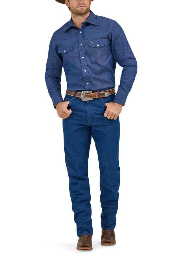 Wrangler Men's Cowboy Cut Western Long Sleeve Snap Work Shirt Washed Finish Button, Opaque, Indigo - Image 2