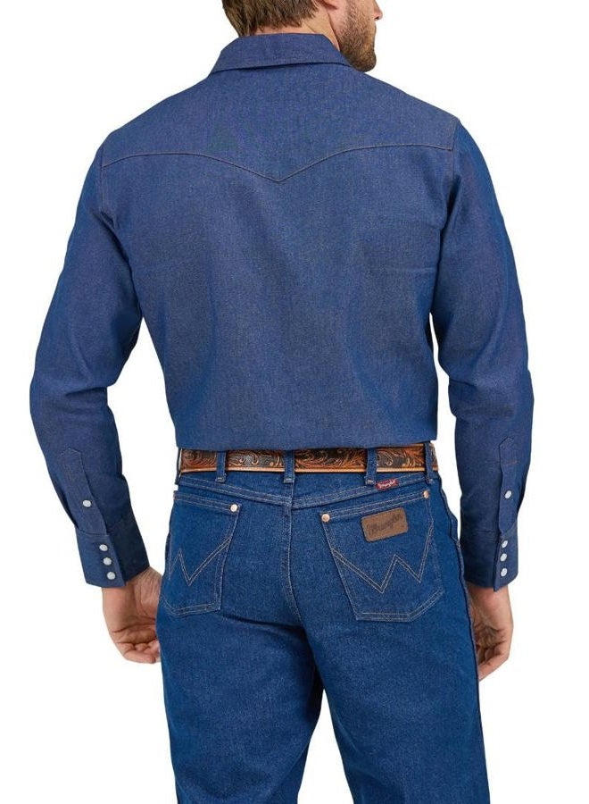 Wrangler Men's Cowboy Cut Western Long Sleeve Snap Work Shirt Washed Finish Button, Opaque, Indigo - Image 3