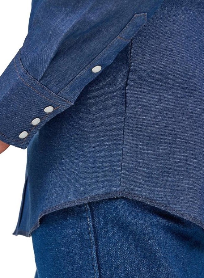 Wrangler Men's Cowboy Cut Western Long Sleeve Snap Work Shirt Washed Finish Button, Opaque, Indigo - Image 5
