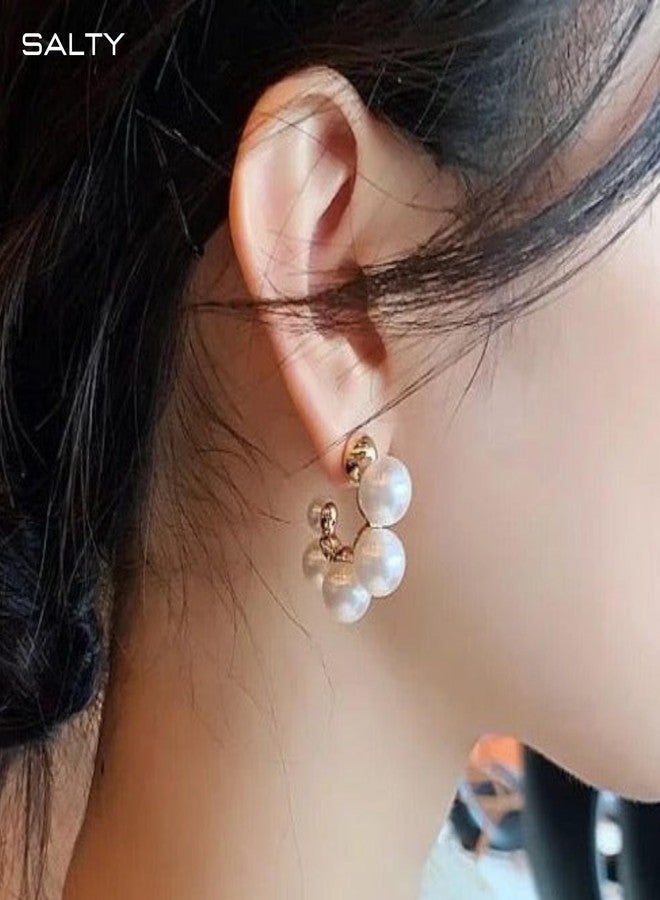 SALTY Anti Tarnish Pearl Perfection Studs Earrings Set for Women | Stylish Fashion Jewellery | Accessories for Girls | Minimal Jewelry | Ideal for Gifting | Marriage, Birthday | Gift for Valentine Day - Image 2