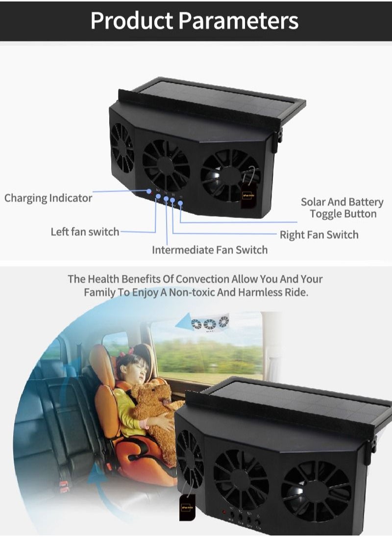 Sharpdo - 2-in-1 Car Solar Powered and Rechargeable Exhaust and Ventilation Fan Energy Saving Black - Image 1